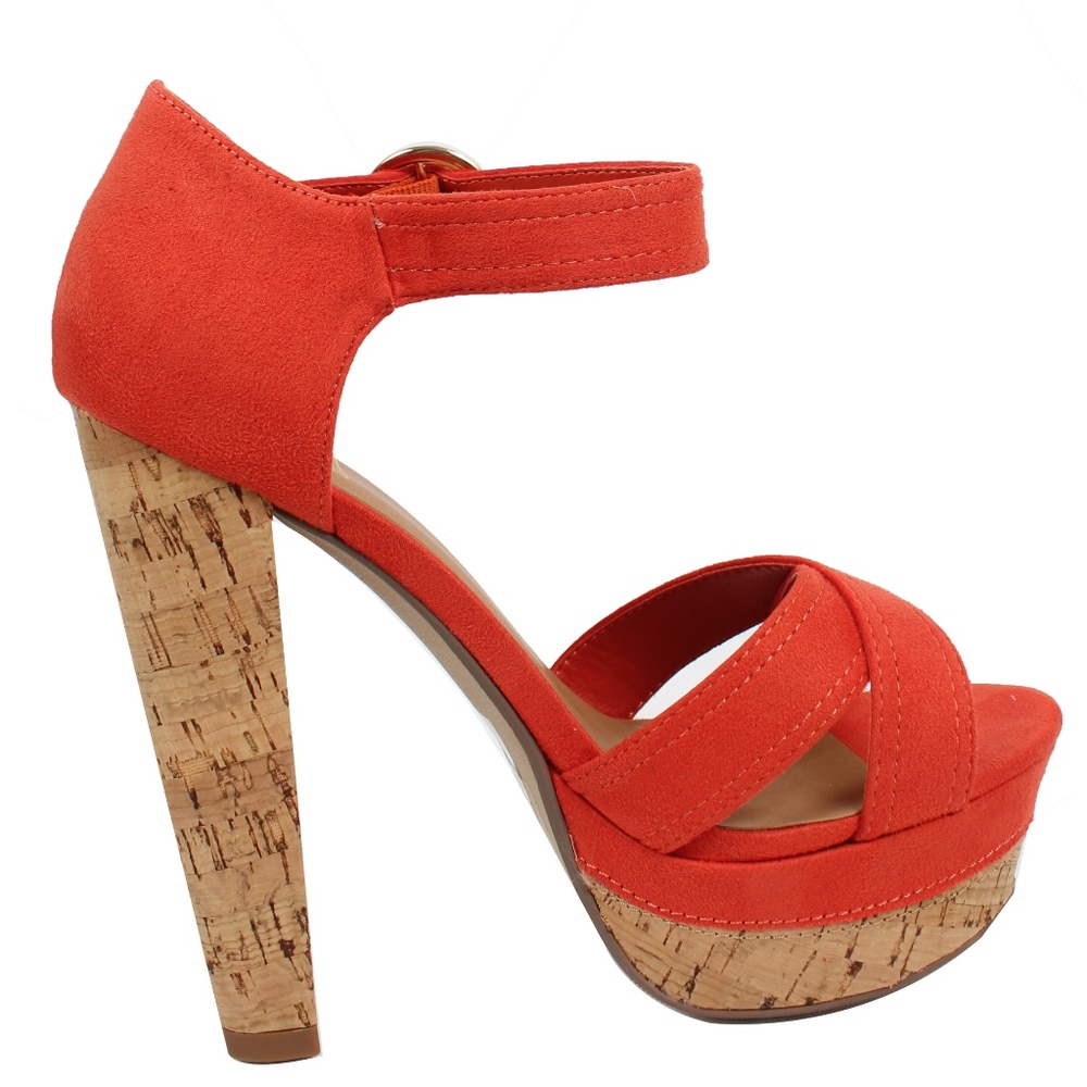 Tangerine Faux Suede Cork Platform Heel Sand - Picture 3 of 5